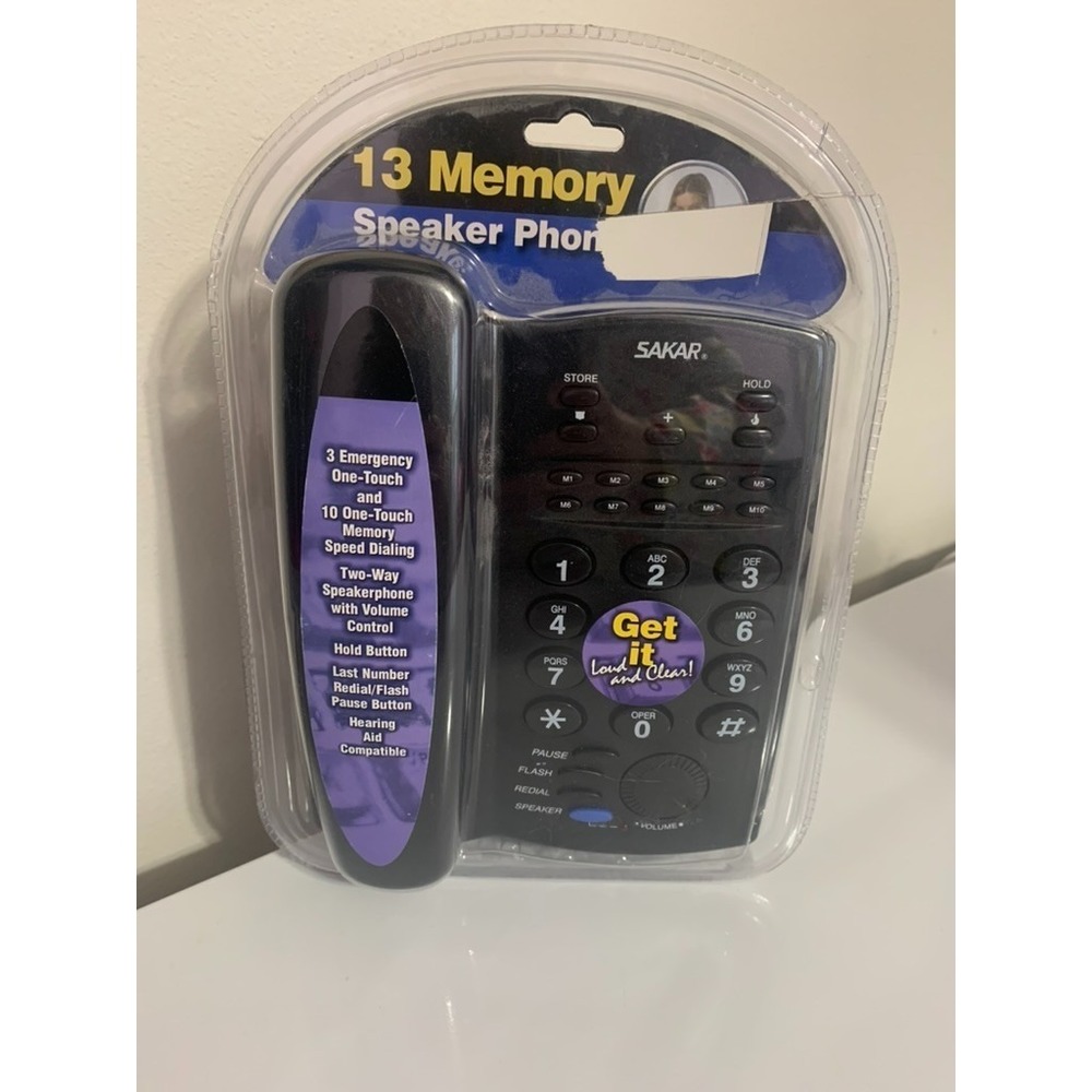 Sakar 13 Memory Speaker Phone Black HT756CL New Sealed Big Buttons Speed Dial